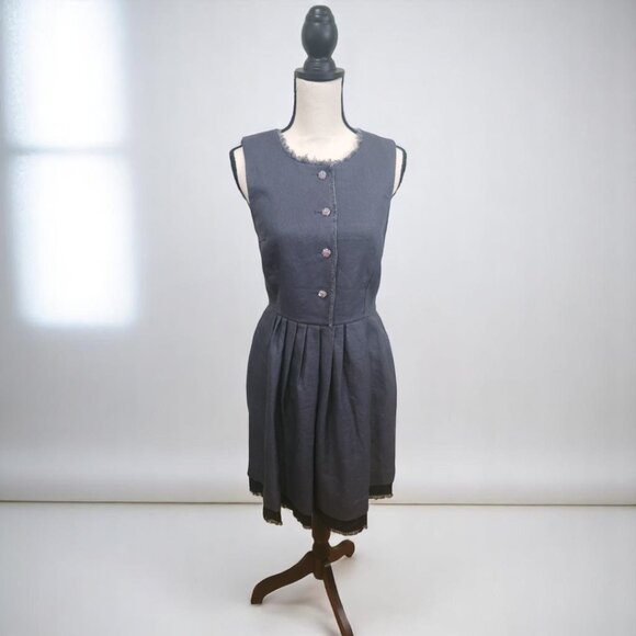 Fringe Linen Silk Lined Rainbow Crystal Button Dress - Picture 6 of 13